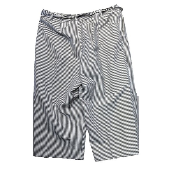 Talbots Crop Pants  16P Silk Linen Blue white Stripe Wide Leg belt high waist - Picture 2 of 9